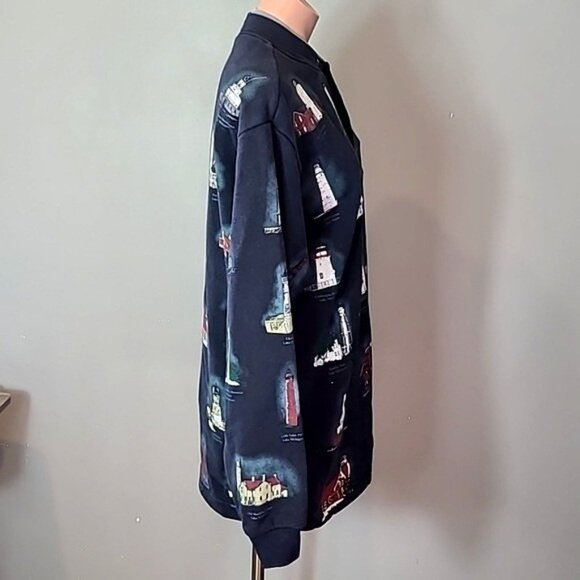 Lighthouse Vintage Artisan Sweatshirt Cardigan Michigan 90s Oversized Size Large - Picture 5 of 10